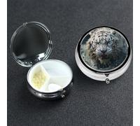 Pill Box 3 Compartment Metal Medicine Pills Organizer White Tiger in the River Pill Case for Purse or Pocket Mini Portable Travel Pills Holder to Hold Supplements Vitamins Fish Oil