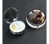 Pill Box 3 Compartment Metal Medicine Pills Organizer Wild Animals Open The Mouth Pill Case for Purse or Pocket Mini Portable Travel Pills Holder to Hold Supplements Vitamins Fish Oil