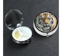 Pill Box 3 Compartment Metal Medicine Pills Organizer Wild Animals Tigers Pill Case for Purse or Pocket Mini Portable Travel Pills Holder to Hold Supplements Vitamins Fish Oil