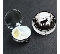 Pill Box 3 Compartment Metal Medicine Pills Organizer Wild Elk Silhouette Pill Case for Purse or Pocket Mini Portable Travel Pills Holder to Hold Supplements Vitamins Fish Oil
