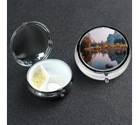 Pill Box 3 Compartment Metal Medicine Pills Organizer Yosemite National Park Pill Case for Purse or Pocket Mini Portable Travel Pills Holder to Hold Supplements Vitamins Fish Oil