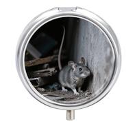Pill Box 3 Compartment Mouse Hiding in The Corner Travel Pill Case with Mirror Waterproof Medicine Pills Organizer 3 Times A Day Portable Med Container for Purse & Pocket Round Silver