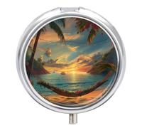 Pill Box 3 Compartment Palm Tree Seaside Landscape Portable Daily Pill Organizer Travel Medicine Case Vitamin Storage Container