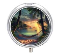 Pill Box 3 Compartment Palm Tree Seaside Landscape Portable Daily Pill Organizer Travel Medicine Case Vitamin Storage Container