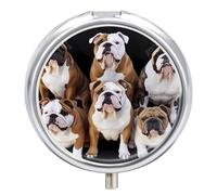 Pill Box 3-Compartment Portable Pill Case English Bulldogs Round Metal Medication Organizer Small Weekly Medication Case with Mirror Stylish Vitamin Holder for Purse Pocket Travel