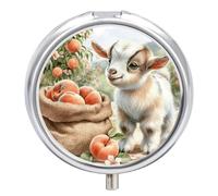 Pill Box 3-Compartment Portable Pill Case Lambs Under The Orchard Round Metal Medication Organizer Small Weekly Medication Case with Mirror Stylish Vitamin Holder for Purse Pocket Travel