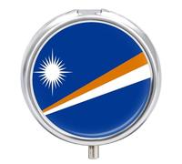 Pill Box 3 Compartment Portable Travel Pill Case for Pocket Or Purse Decorative Metal Medicine Container Vitamin Organizer with Republic of Marshall Islands Flag Round