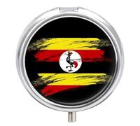 Pill Box 3 Compartment, Republic of Uganda Flag Printing Pill Case Portable for Pocket Small Travel Medicine Organizer for Vitamins, Medication, Fish Oil, Supplements Round