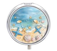 Pill Box 3 Compartment Seaside Seashells and Starfish Portable Daily Pill Organizer Travel Medicine Case Vitamin Storage Container
