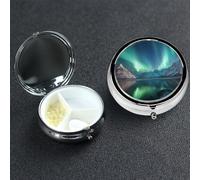 Pill Box 3 Compartment Small Metal Pills Organizer for Purse Pocket Aurora Borealis Pill Case Waterproof Medicine Container Portable Travel Pills Holder to Hold Supplements Vitamins Fish Oil