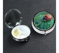 Pill Box 3 Compartment Small Metal Pills Organizer for Purse Pocket Black Ladybug Pill Case Waterproof Medicine Container Portable Travel Pills Holder to Hold Supplements Vitamins Fish Oil