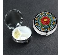 Pill Box 3 Compartment Small Metal Pills Organizer for Purse Pocket Chinese Pattern Pill Case Waterproof Medicine Container Portable Travel Pills Holder to Hold Supplements Vitamins Fish Oil