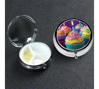 Pill Box 3 Compartment Small Metal Pills Organizer for Purse Pocket Colorful Cupcakes Pill Case Waterproof Medicine Container Portable Travel Pills Holder to Hold Supplements Vitamins Fish Oil