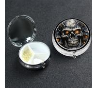 Pill Box 3 Compartment Small Metal Pills Organizer for Purse Pocket Cool Evil Skull Pill Case Waterproof Medicine Container Portable Travel Pills Holder to Hold Supplements Vitamins Fish Oil