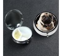 Pill Box 3 Compartment Small Metal Pills Organizer for Purse Pocket Cool Pug Dog Pill Case Waterproof Medicine Container Portable Travel Pills Holder to Hold Supplements Vitamins Fish Oil