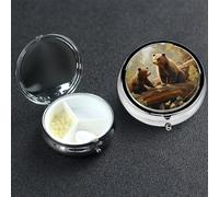 Pill Box 3 Compartment Small Metal Pills Organizer for Purse Pocket Cute Bears Play in The Tree Pill Case Waterproof Medicine Container Portable Travel Pills Holder to Hold Vitamins Fish Oil