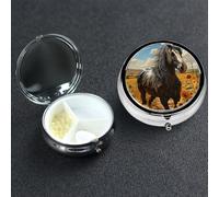 Pill Box 3 Compartment Small Metal Pills Organizer for Purse Pocket Dark Horse Under the Sunflowers Pill Case Waterproof Medicine Container Portable Travel Pills Holder to Hold Supplements Vitamins
