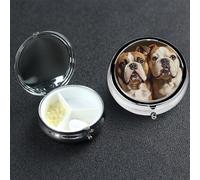 Pill Box 3 Compartment Small Metal Pills Organizer for Purse Pocket English Bulldogs Pill Case Waterproof Medicine Container Portable Travel Pills Holder to Hold Supplements Vitamins Fish Oil
