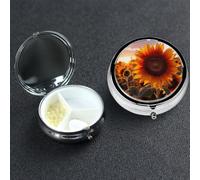 Pill Box 3 Compartment Small Metal Pills Organizer for Purse Pocket Farm Sunflower Pill Case Waterproof Medicine Container Portable Travel Pills Holder to Hold Supplements Vitamins Fish Oil