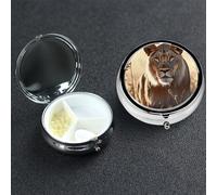Pill Box 3 Compartment Small Metal Pills Organizer for Purse Pocket Female Lion Pill Case Waterproof Medicine Container Portable Travel Pills Holder to Hold Supplements Vitamins Fish Oil