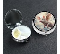 Pill Box 3 Compartment Small Metal Pills Organizer for Purse Pocket Flying Animal Pattern Pill Case Waterproof Medicine Container Portable Travel Pills Holder to Hold Supplements Vitamins Fish Oil