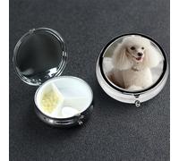 Pill Box 3 Compartment Small Metal Pills Organizer for Purse Pocket French Poodle Pill Case Waterproof Medicine Container Portable Travel Pills Holder to Hold Supplements Vitamins Fish Oil