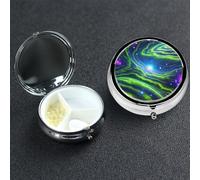 Pill Box 3 Compartment Small Metal Pills Organizer for Purse Pocket Green Blue Purple Galaxy Pill Case Waterproof Medicine Container Portable Travel Pills Holder to Hold Supplements Vitamins Fish Oil
