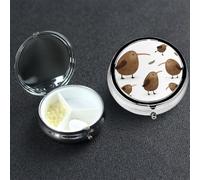 Pill Box 3 Compartment Small Metal Pills Organizer for Purse Pocket Kiwi Birds Cute Pill Case Waterproof Medicine Container Portable Travel Pills Holder to Hold Supplements Vitamins Fish Oil
