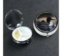 Pill Box 3 Compartment Small Metal Pills Organizer for Purse Pocket Loon Birds Pill Case Waterproof Medicine Container Portable Travel Pills Holder to Hold Supplements Vitamins Fish Oil