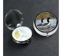 Pill Box 3 Compartment Small Metal Pills Organizer for Purse Pocket Loon Birds Pill Case Waterproof Medicine Container Portable Travel Pills Holder to Hold Supplements Vitamins Fish Oil