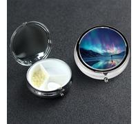 Pill Box 3 Compartment Small Metal Pills Organizer for Purse Pocket Northern Lights Pill Case Waterproof Medicine Container Portable Travel Pills Holder to Hold Supplements Vitamins Fish Oil