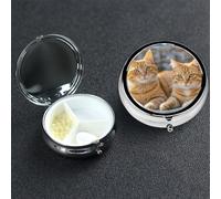 Pill Box 3 Compartment Small Metal Pills Organizer for Purse Pocket Orange Cats Pill Case Waterproof Medicine Container Portable Travel Pills Holder to Hold Supplements Vitamins Fish Oil