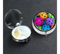 Pill Box 3 Compartment Small Metal Pills Organizer for Purse Pocket Pickleball Balls Colors Pattern Pill Case Waterproof Medicine Container Portable Travel Pills Holder to Hold Vitamins Fish Oil