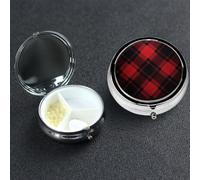Pill Box 3 Compartment Small Metal Pills Organizer for Purse Pocket Plaid Black and Red Pill Case Waterproof Medicine Container Portable Travel Pills Holder to Hold Supplements Vitamins Fish Oil