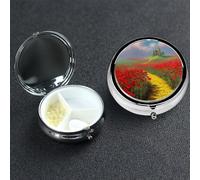 Pill Box 3 Compartment Small Metal Pills Organizer for Purse Pocket Poppies Field Yellow Brick Road Pill Case Waterproof Medicine Container Portable Travel Pills Holder to Hold Vitamins Fish Oil