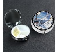 Pill Box 3 Compartment Small Metal Pills Organizer for Purse Pocket Ski Lift at Sunshine Pill Case Waterproof Medicine Container Portable Travel Pills Holder to Hold Supplements Vitamins Fish Oil