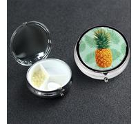 Pill Box 3 Compartment Small Metal Pills Organizer for Purse Pocket Tropical Fruit Pineapple Pill Case Waterproof Medicine Container Portable Travel Pills Holder to Hold Supplements Vitamins Fish Oil