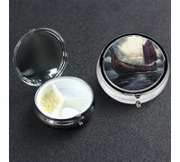Pill Box 3 Compartment Small Metal Pills Organizer for Purse Pocket Vikings Boat Pill Case Waterproof Medicine Container Portable Travel Pills Holder to Hold Supplements Vitamins Fish Oil