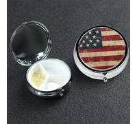 Pill Box 3 Compartment Small Metal Pills Organizer for Purse Pocket Vintage American USA Flag Pill Case Waterproof Medicine Container Portable Travel Pills Holder to Hold Supplements Vitamins Fish Oil