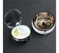Pill Box 3 Compartment Small Metal Pills Organizer for Purse Pocket Wild Wild Gray Wolf Pill Case Waterproof Medicine Container Portable Travel Pills Holder to Hold Supplements Vitamins Fish Oil