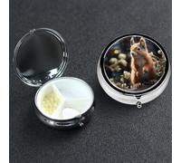 Pill Box 3 Compartment Small Metal Pills Organizer for Purse Pocket Wildlife Forest Squirrel Pill Case Waterproof Medicine Container Portable Travel Pills Holder to Hold Supplements Vitamins Fish Oil