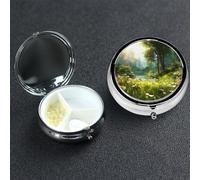 Pill Box 3 Compartment Small Metal Pills Organizer for Purse Pocket Woodland Land Flower Pill Case Waterproof Medicine Container Portable Travel Pills Holder to Hold Supplements Vitamins Fish Oil