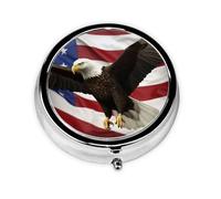 Pill Box 3 Compartment Small Pill Case for Purse & Pocket American Flag Fly Eagle Round Pill Box Cute Vitamins Fish Oil Supplements Storage Box Portable Pill Containe Travel Gift