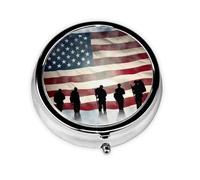 Pill Box 3 Compartment Small Pill Case for Purse & Pocket American Flag Veterans Day Round Pill Box Cute Vitamins Fish Oil Supplements Storage Box Portable Pill Containe Travel Gift