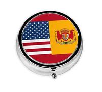 Pill Box 3 Compartment Small Pill Case for Purse & Pocket American Spain Flag Round Pill Box Cute Vitamins Fish Oil Supplements Storage Box Portable Pill Containe Travel Gift