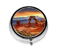 Pill Box 3 Compartment Small Pill Case for Purse & Pocket Arches National Park Round Pill Box Cute Vitamins Fish Oil Supplements Storage Box Portable Pill Containe Travel Gift