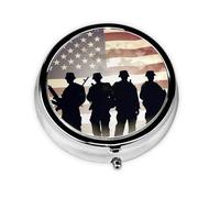 Pill Box 3 Compartment Small Pill Case for Purse & Pocket Armed Forces Day American Round Pill Box Cute Vitamins Fish Oil Supplements Storage Box Portable Pill Containe Travel Gift
