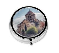 Pill Box 3 Compartment Small Pill Case for Purse & Pocket Armenian Church Round Pill Box Cute Vitamins Fish Oil Supplements Storage Box Portable Pill Containe Travel Gift