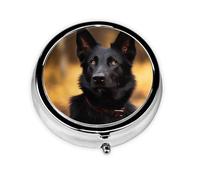 Pill Box 3 Compartment Small Pill Case for Purse & Pocket Black German Shepherd Dog Round Pill Box Cute Vitamins Fish Oil Supplements Storage Box Portable Pill Containe Travel Gift