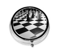 Pill Box 3 Compartment Small Pill Case for Purse & Pocket Black White Chess Checkerboard Round Pill Box Cute Vitamins Fish Oil Supplements Storage Box Portable Pill Containe Travel Gift